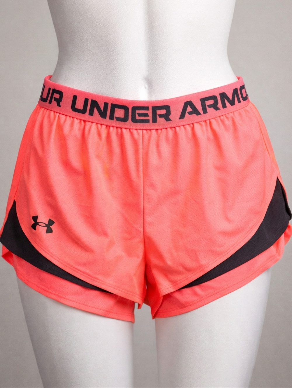 Under Armour HeatGear XS Neon Coral Pink Running Shorts Lined Dolphin Y2K